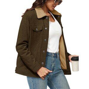 Sherpa Lined Corduroy Jacket Women's Winter Shacket Button Down